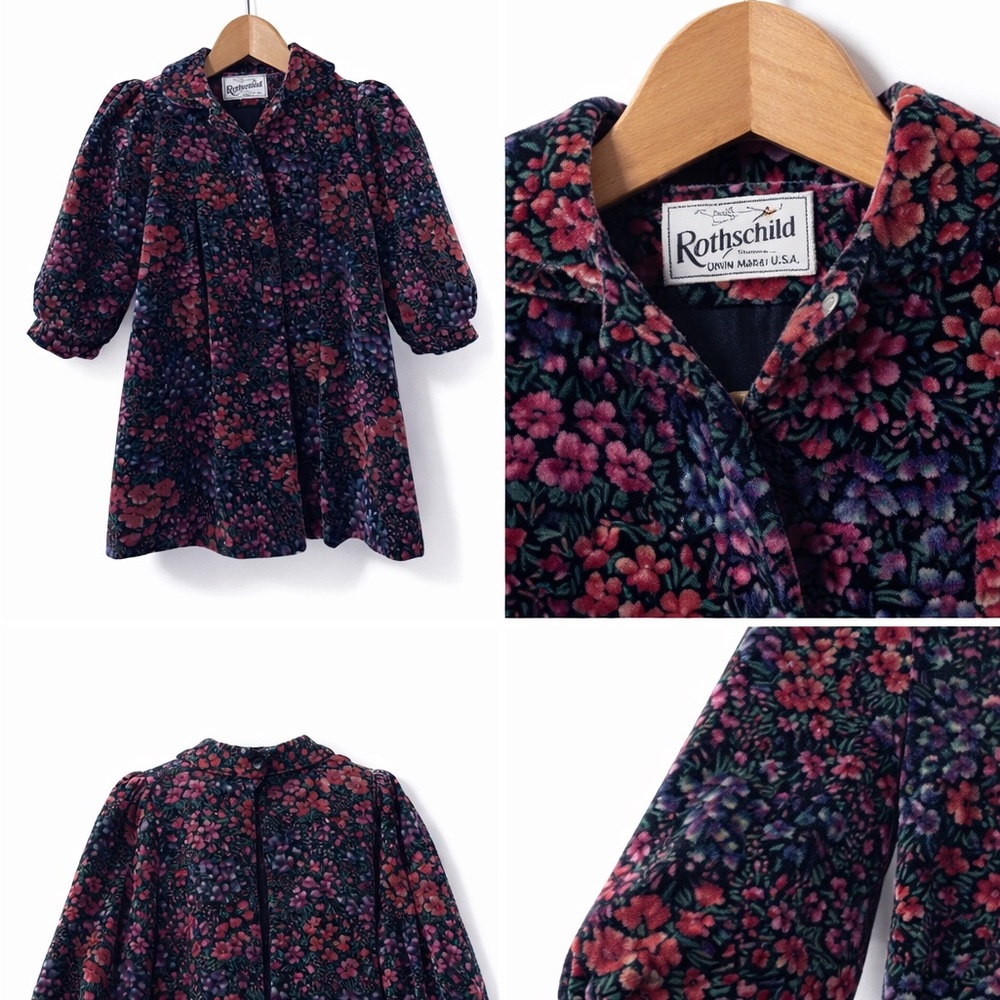 Vintage RARE Rothschild Velvet Floral Girls 4T Dress Coat Holiday Christmas USA